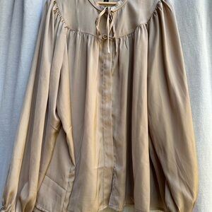 Ann Taylor Beige Blouse with Tie Neck